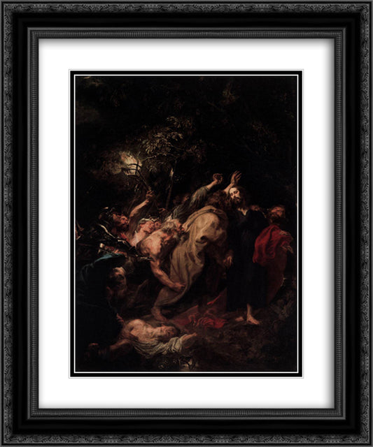 The Capture of Christ 20x24 Black Ornate Wood Framed Art Print Poster with Double Matting by van Dyck, Anthony