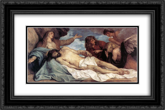 The Lamentation of Christ 24x16 Black Ornate Wood Framed Art Print Poster with Double Matting by van Dyck, Anthony