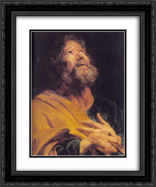 The Penitent Apostle Peter 20x24 Black Ornate Wood Framed Art Print Poster with Double Matting by van Dyck, Anthony