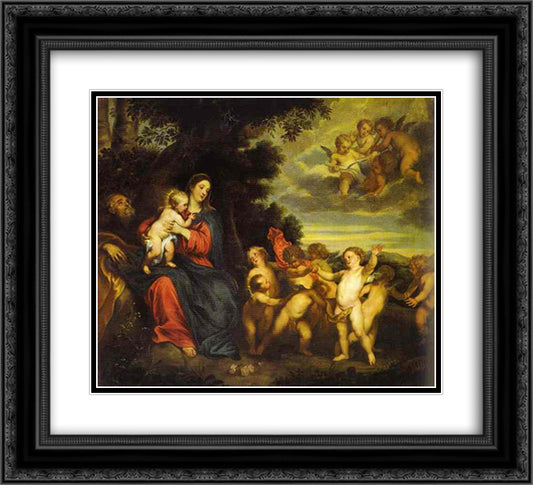 The Rest on the Flight to Egypt 22x20 Black Ornate Wood Framed Art Print Poster with Double Matting by van Dyck, Anthony