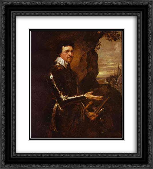 Thomas Wentworth, 1st Earl of Strafford in an Armor 20x22 Black Ornate Wood Framed Art Print Poster with Double Matting by van Dyck, Anthony