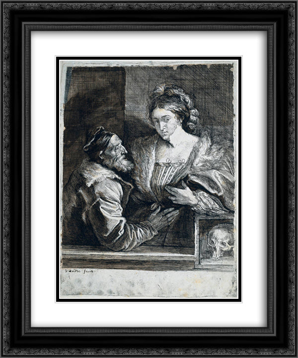 Titian`s Self Portrait with a Young 20x24 Black Ornate Wood Framed Art Print Poster with Double Matting by van Dyck, Anthony