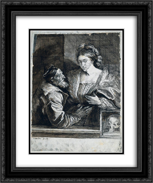 Titian`s Self Portrait with a Young 20x24 Black Ornate Wood Framed Art Print Poster with Double Matting by van Dyck, Anthony