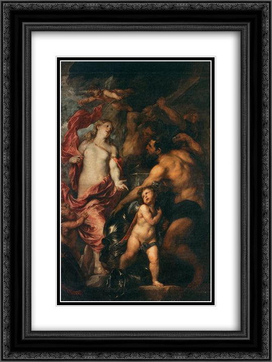 Venus asking Vulcan for the Armour of Aeneas 18x24 Black Ornate Wood Framed Art Print Poster with Double Matting by van Dyck, Anthony