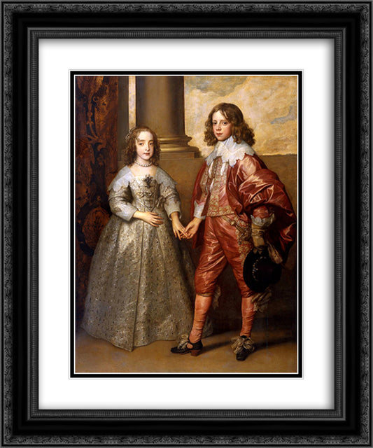 William II, Prince of Orange and Princess Henrietta Mary Stuart, daughter of Charles I of England 20x24 Black Ornate Wood Framed Art Print Poster with Double Matting by van Dyck, Anthony