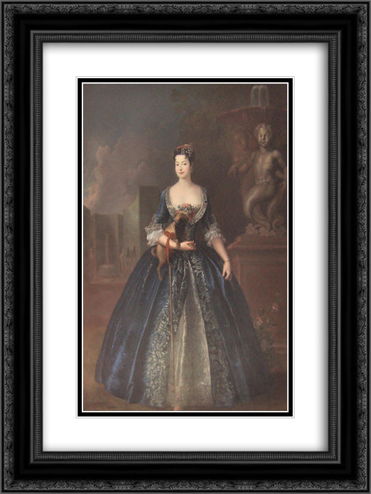 Anna Karolina Orzelska 18x24 Black Ornate Wood Framed Art Print Poster with Double Matting by Pesne, Antoine