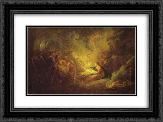 Birth of Christ 24x18 Black Ornate Wood Framed Art Print Poster with Double Matting by Pesne, Antoine