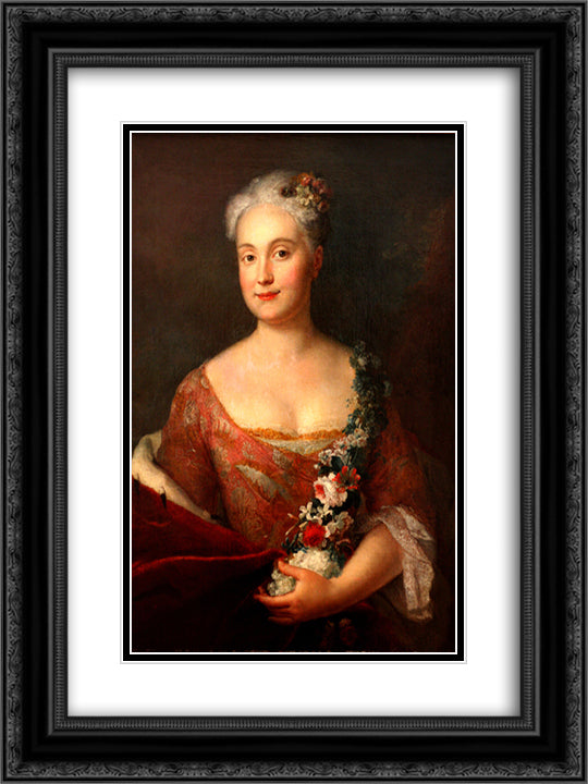 Countess Friederike von Ansbach 18x24 Black Ornate Wood Framed Art Print Poster with Double Matting by Pesne, Antoine