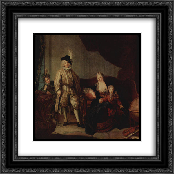 Family Portrait of Baron von Erlach 20x20 Black Ornate Wood Framed Art Print Poster with Double Matting by Pesne, Antoine