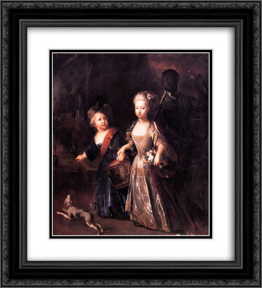 Frederick and his sister Wilhelmina 20x22 Black Ornate Wood Framed Art Print Poster with Double Matting by Pesne, Antoine