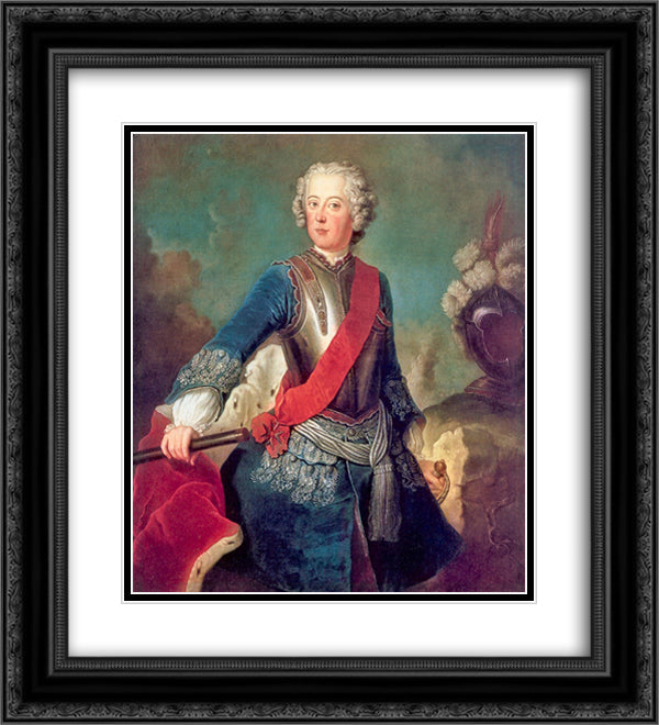 Frederick the Great 20x22 Black Ornate Wood Framed Art Print Poster with Double Matting by Pesne, Antoine