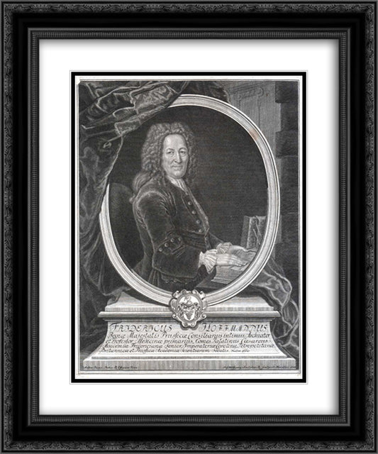 Friedrich Hoffmann, German physician 20x24 Black Ornate Wood Framed Art Print Poster with Double Matting by Pesne, Antoine