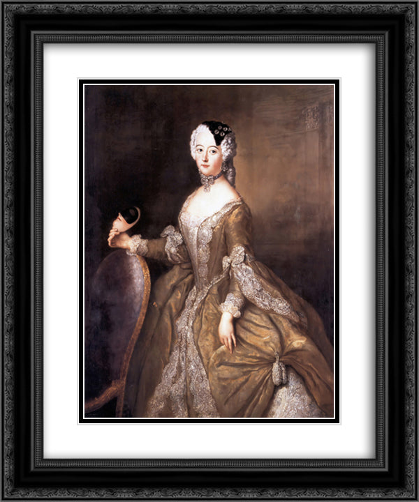 Luise Ulrike of Prussia, Queen of Sweden 20x24 Black Ornate Wood Framed Art Print Poster with Double Matting by Pesne, Antoine