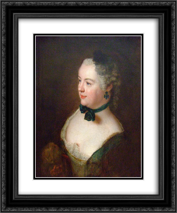 Portrait of an unknown woman 20x24 Black Ornate Wood Framed Art Print Poster with Double Matting by Pesne, Antoine