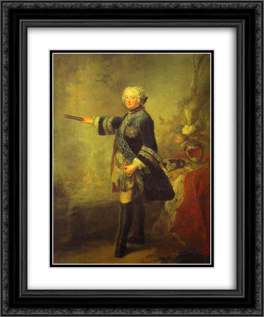 Portrait of Frederick II 20x24 Black Ornate Wood Framed Art Print Poster with Double Matting by Pesne, Antoine