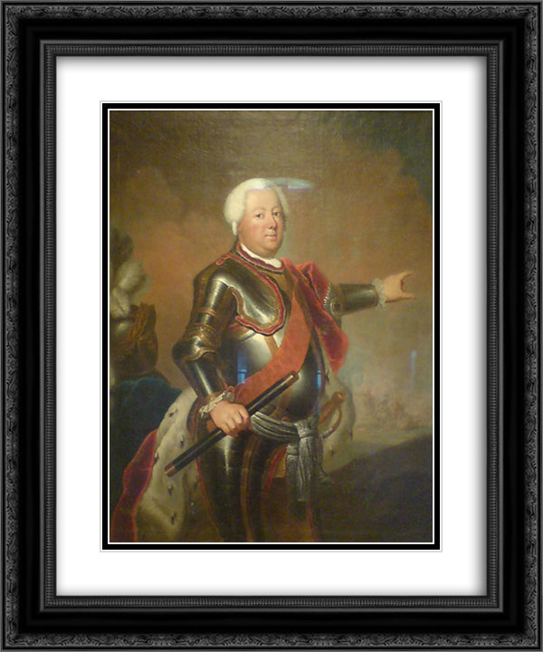 Portrait of Frederick William I of Prussia 20x24 Black Ornate Wood Framed Art Print Poster with Double Matting by Pesne, Antoine