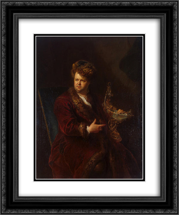 Portrait of Johann Melchior Dinglinger 20x24 Black Ornate Wood Framed Art Print Poster with Double Matting by Pesne, Antoine