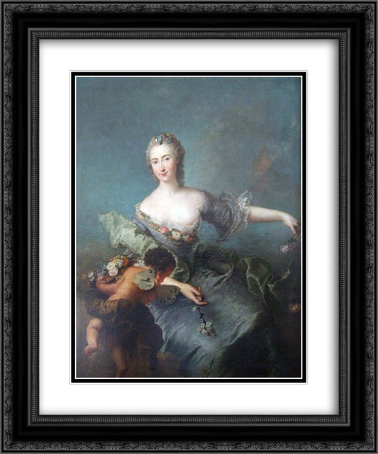 Portrait of Louise Albertine von Grappendorf as Flora 20x24 Black Ornate Wood Framed Art Print Poster with Double Matting by Pesne, Antoine