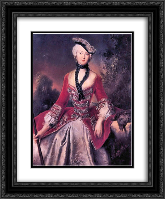 Portrait of Sophie Marie Grafin Voss 20x24 Black Ornate Wood Framed Art Print Poster with Double Matting by Pesne, Antoine