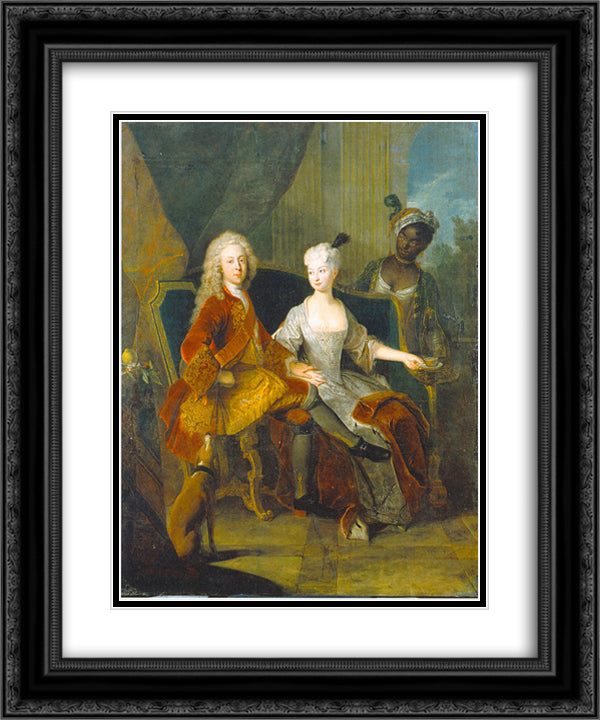 Portrait of the crown prince Friedrich Ludwig of Wurttemberg and his wife Henriette Marie of Brandenburg Schwedt 20x24 Black Ornate Wood Framed Art Print Poster with Double Matting by Pesne, Antoine