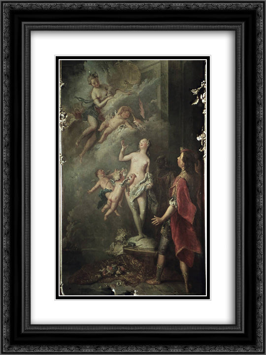 Pygmalion und Galatea 18x24 Black Ornate Wood Framed Art Print Poster with Double Matting by Pesne, Antoine