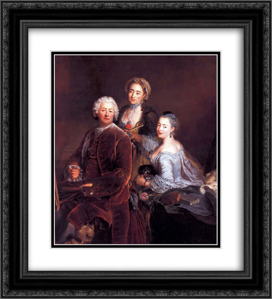 Self-portrait with Daughters 20x22 Black Ornate Wood Framed Art Print Poster with Double Matting by Pesne, Antoine