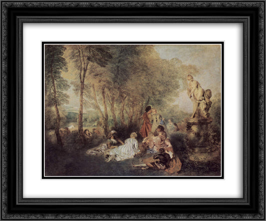 A Love Festival 24x20 Black Ornate Wood Framed Art Print Poster with Double Matting by Watteau, Antoine