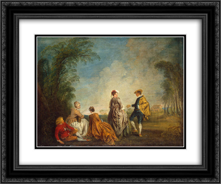 An Embarrasing Proposal 24x20 Black Ornate Wood Framed Art Print Poster with Double Matting by Watteau, Antoine