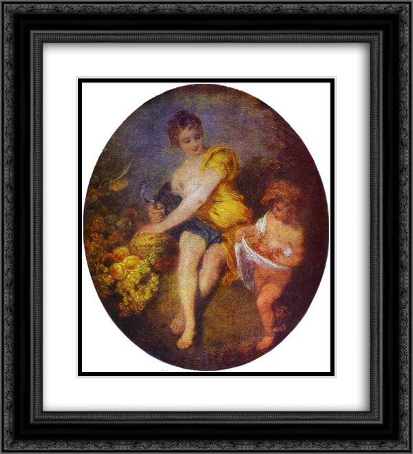 Autumn 20x22 Black Ornate Wood Framed Art Print Poster with Double Matting by Watteau, Antoine