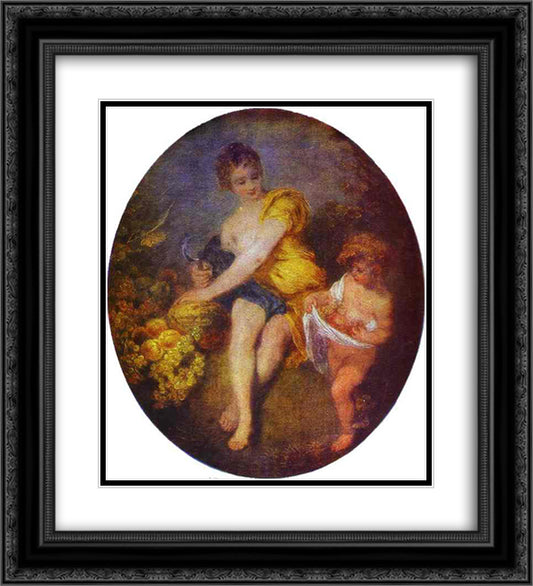 Autumn 20x22 Black Ornate Wood Framed Art Print Poster with Double Matting by Watteau, Antoine