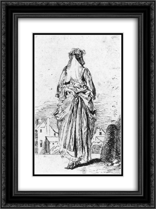 Back of Woman 18x24 Black Ornate Wood Framed Art Print Poster with Double Matting by Watteau, Antoine