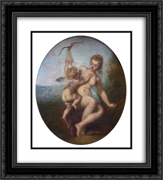 Cupid Disarmed 20x22 Black Ornate Wood Framed Art Print Poster with Double Matting by Watteau, Antoine