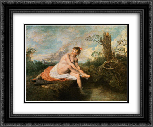 Diana at her Bath 24x20 Black Ornate Wood Framed Art Print Poster with Double Matting by Watteau, Antoine