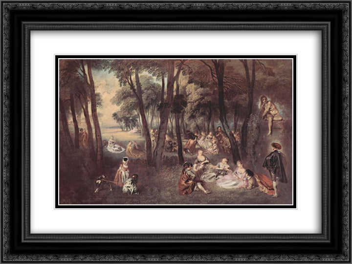 Entertainment countryside 24x18 Black Ornate Wood Framed Art Print Poster with Double Matting by Watteau, Antoine