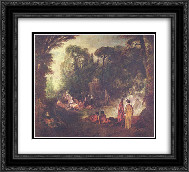 Feast in Park 22x20 Black Ornate Wood Framed Art Print Poster with Double Matting by Watteau, Antoine