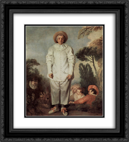 Gilles 20x22 Black Ornate Wood Framed Art Print Poster with Double Matting by Watteau, Antoine