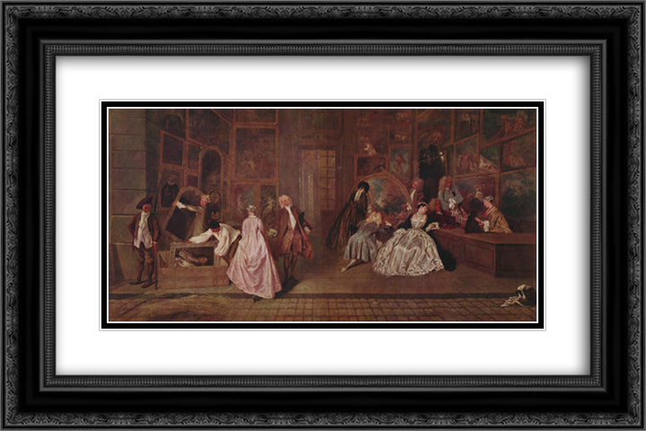 L'Enseigne de Gersaint 24x16 Black Ornate Wood Framed Art Print Poster with Double Matting by Watteau, Antoine