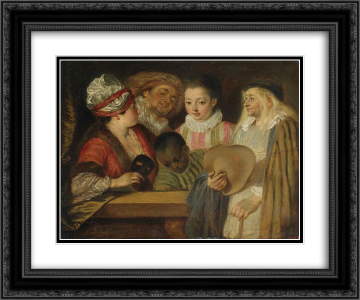 Maskerade 24x20 Black Ornate Wood Framed Art Print Poster with Double Matting by Watteau, Antoine