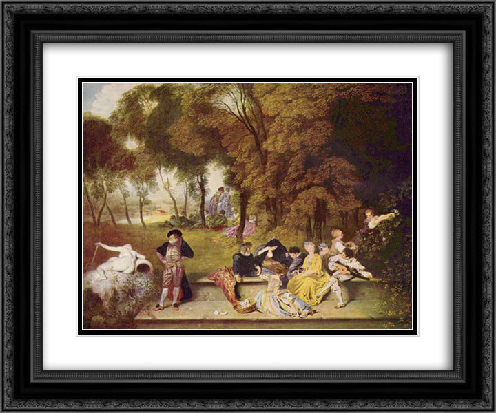 Merry Company in the Open Air 24x20 Black Ornate Wood Framed Art Print Poster with Double Matting by Watteau, Antoine