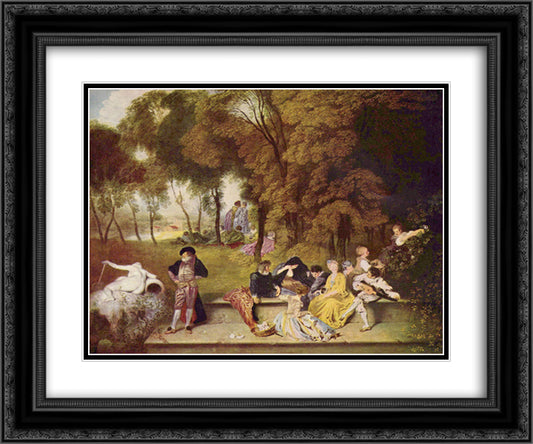 Merry Company in the Open Air 24x20 Black Ornate Wood Framed Art Print Poster with Double Matting by Watteau, Antoine