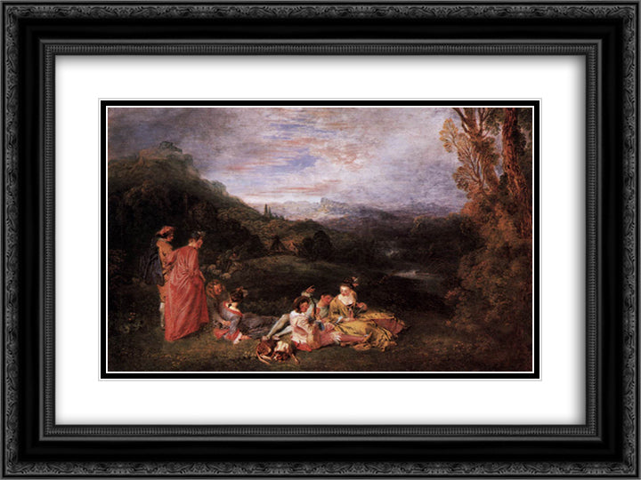 Peaceful Love 24x18 Black Ornate Wood Framed Art Print Poster with Double Matting by Watteau, Antoine