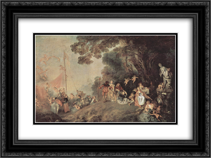 Pilgrimage on the Isle of Cythera 24x18 Black Ornate Wood Framed Art Print Poster with Double Matting by Watteau, Antoine