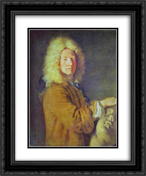 Portrait of M Pater 20x24 Black Ornate Wood Framed Art Print Poster with Double Matting by Watteau, Antoine