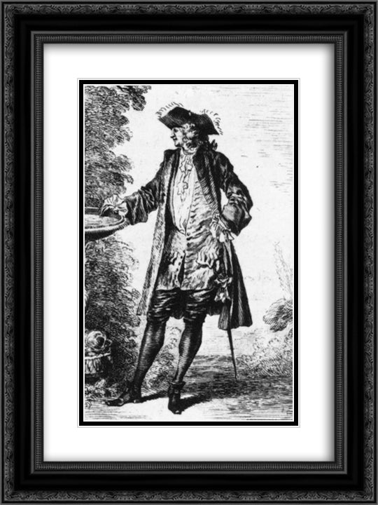 Standing Man 18x24 Black Ornate Wood Framed Art Print Poster with Double Matting by Watteau, Antoine