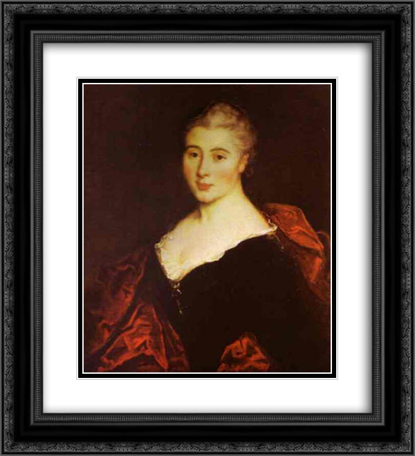 Sylvia (Portrait of Jeanne Rose Guyonne Benozzi) 20x22 Black Ornate Wood Framed Art Print Poster with Double Matting by Watteau, Antoine