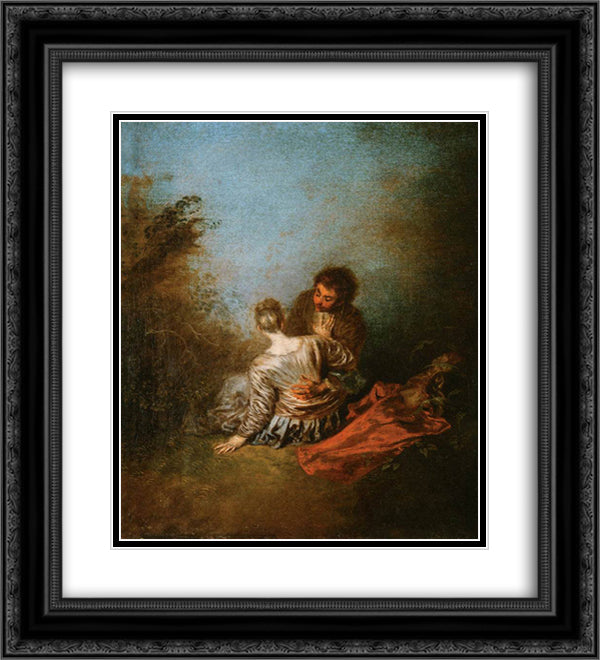 The Blunder 20x22 Black Ornate Wood Framed Art Print Poster with Double Matting by Watteau, Antoine