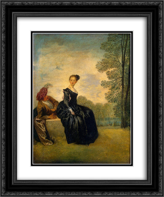 The Capricious Girl 20x24 Black Ornate Wood Framed Art Print Poster with Double Matting by Watteau, Antoine