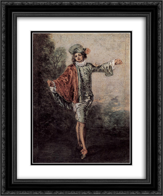 The Casual Lover 20x24 Black Ornate Wood Framed Art Print Poster with Double Matting by Watteau, Antoine