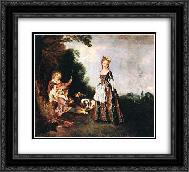 The Dance 22x20 Black Ornate Wood Framed Art Print Poster with Double Matting by Watteau, Antoine