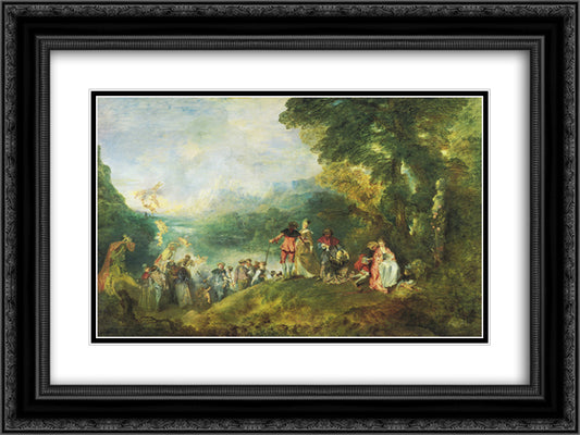 The Embarkation for Cythera 24x18 Black Ornate Wood Framed Art Print Poster with Double Matting by Watteau, Antoine